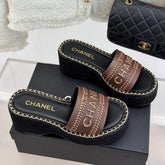 THICK SOLE WEDGE SLIPPERS IN CHOCOLATE BROWN CALFSKIN